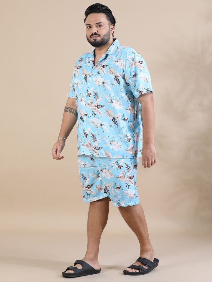 Delicosa Light Blue Plus Size Co-Ords Plus Size Co-Ords Bushirt