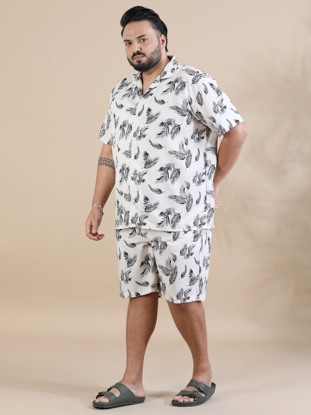 Holiday Coconut Tree Ivory Co-Ords Plus Size Co-Ords Bushirt