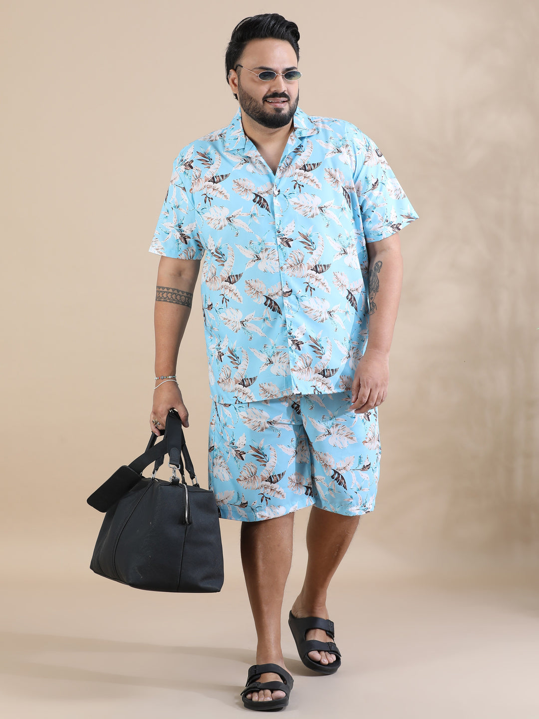 Delicosa Light Blue Plus Size Co-Ords Plus Size Co-Ords Bushirt