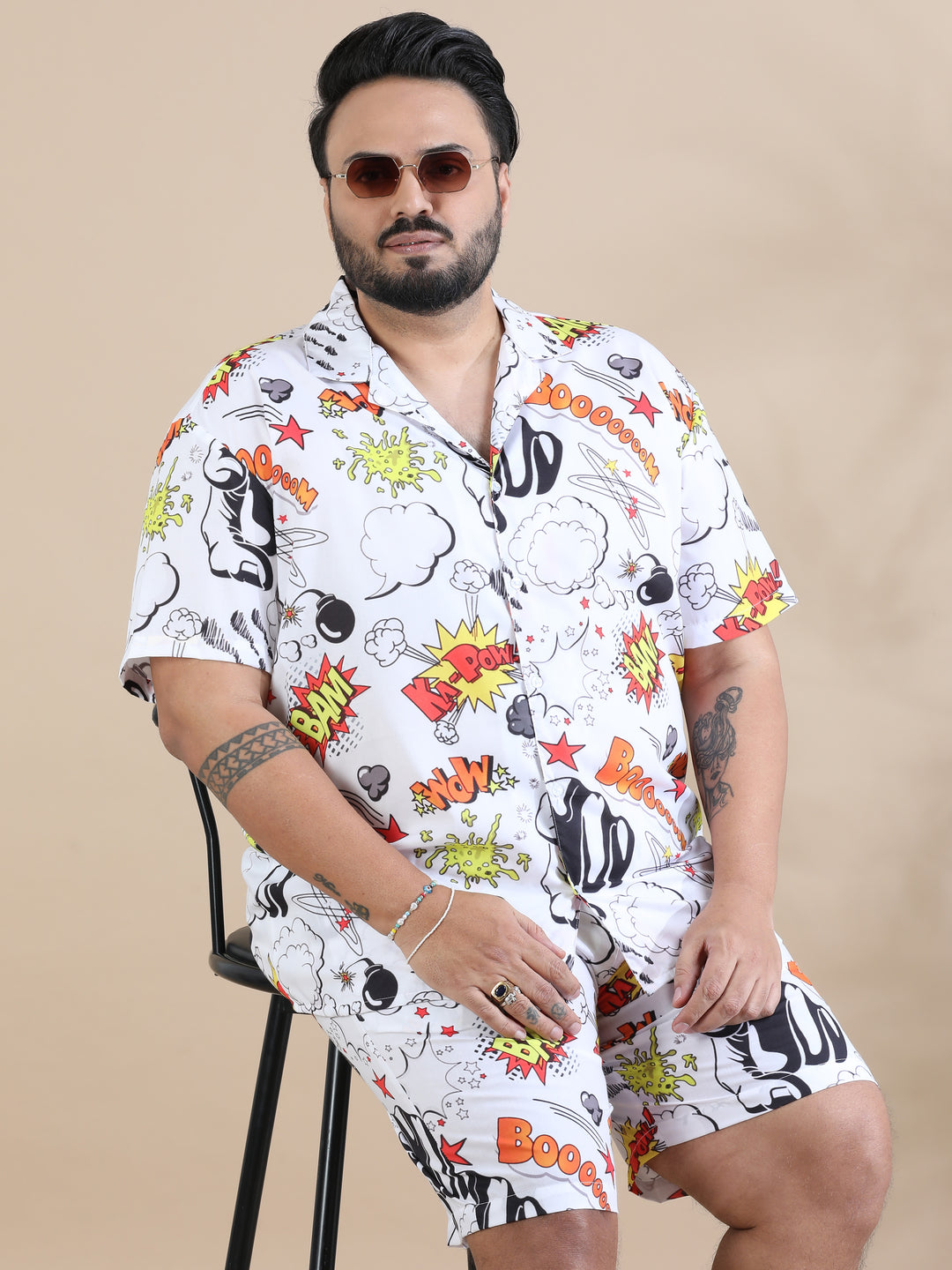 Boom Bam White Plus Size Co-Ords Plus Size Co-Ords Bushirt