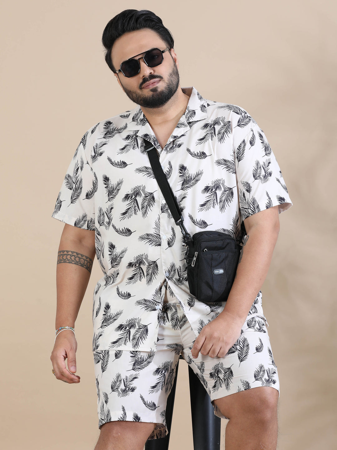 Holiday Coconut Tree Ivory Co-Ords Plus Size Co-Ords Bushirt