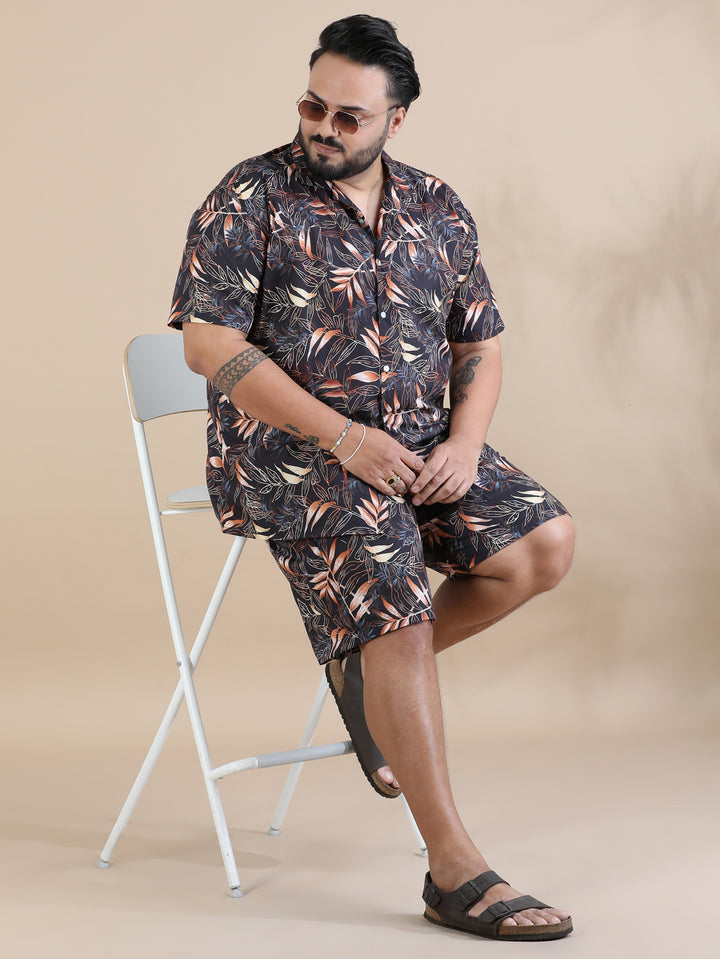 Tropical Brown Plus Size Co-Ords Plus Size Co-Ords Bushirt