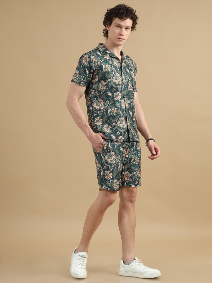 Floral Green Co-Ords Regular Size Co-Ords Bushirt   