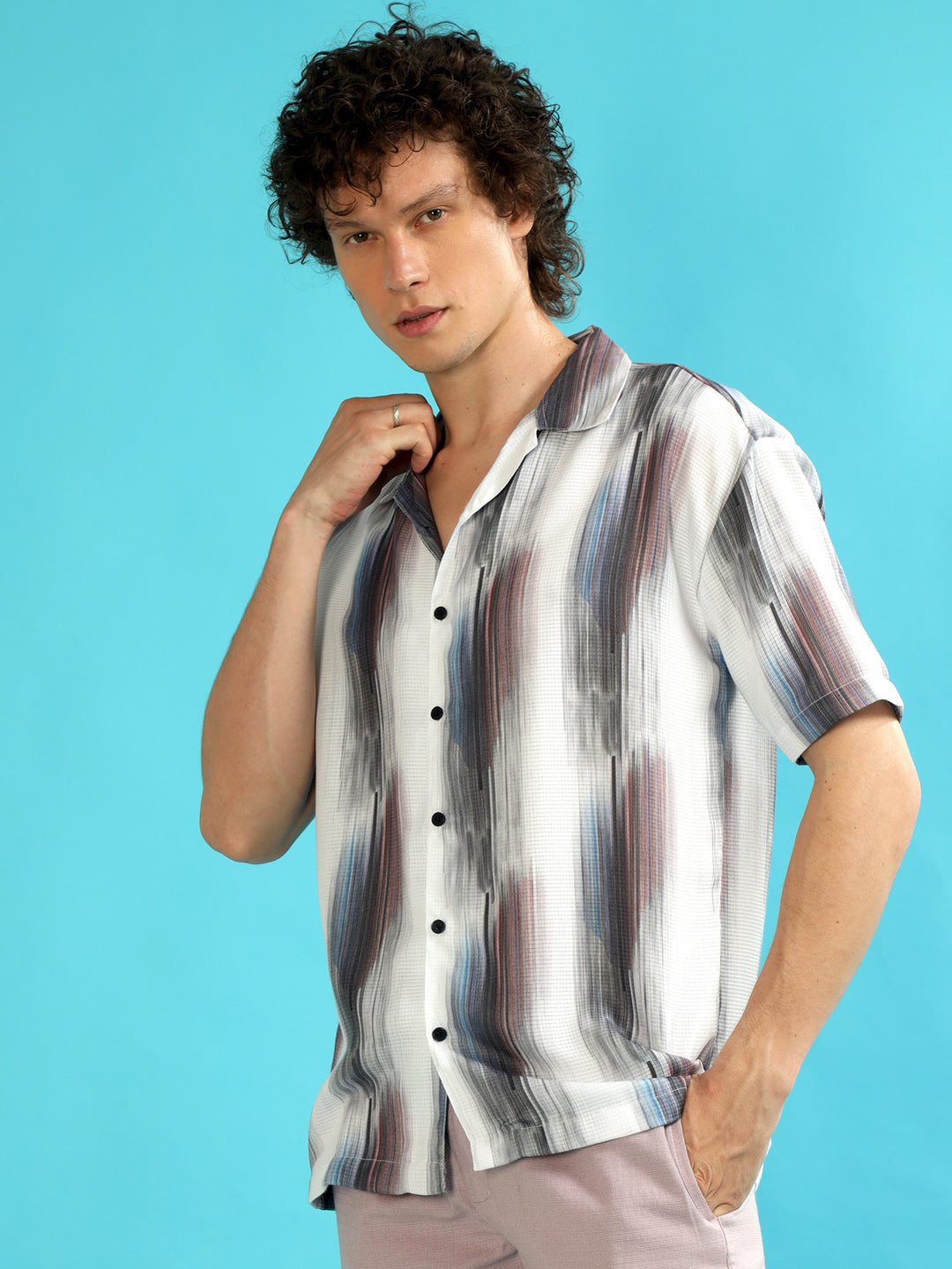 Color Striped White Oversize Shirt Oversize Printed Shirt Bushirt   