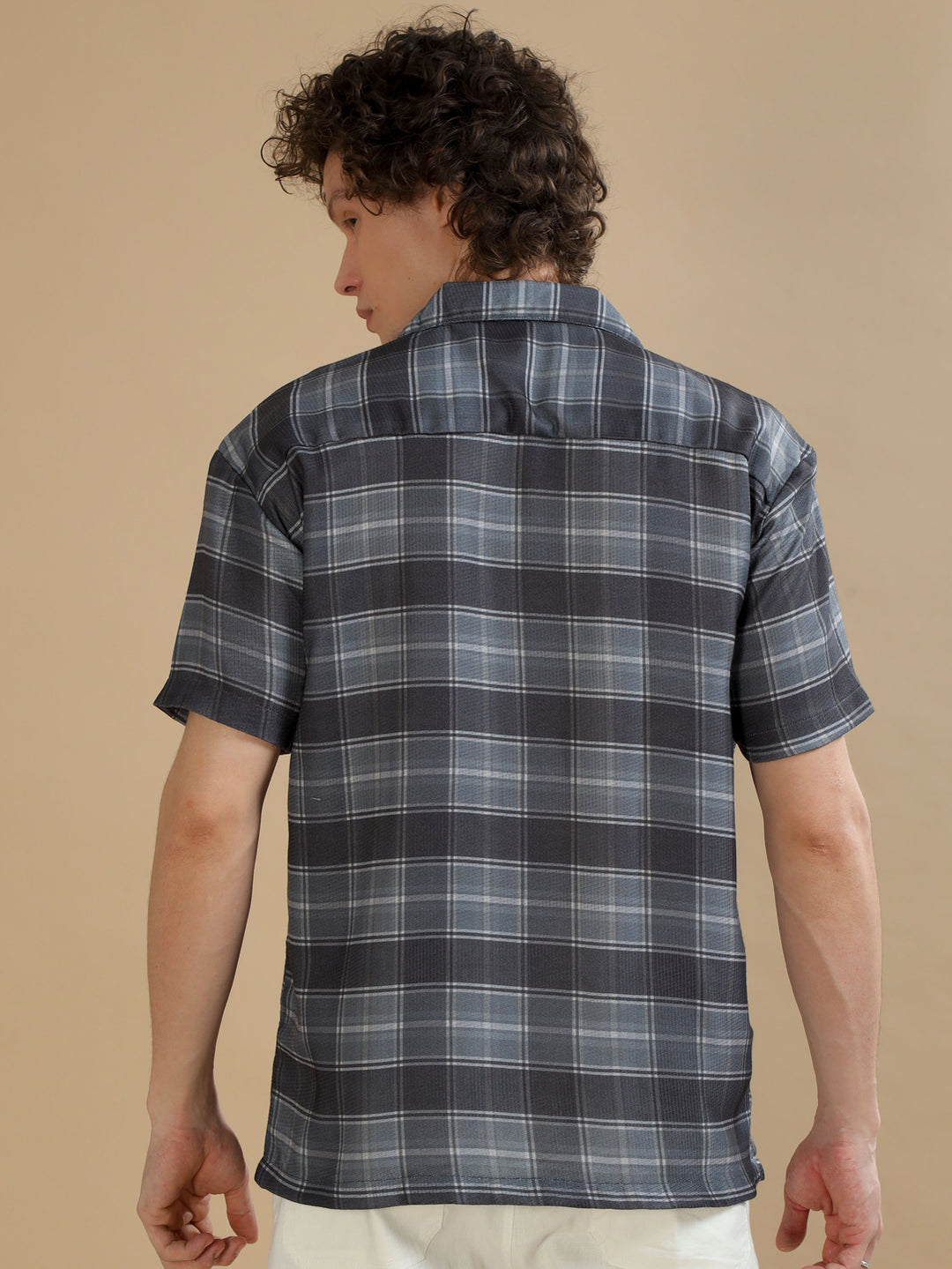 Tartan Square Slate Grey Checks Oversize Shirt Oversize Printed Shirt Bushirt   