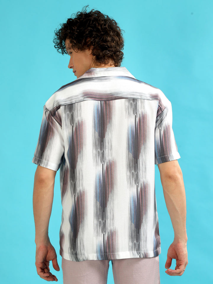 Color Striped White Oversize Shirt Oversize Printed Shirt Bushirt   