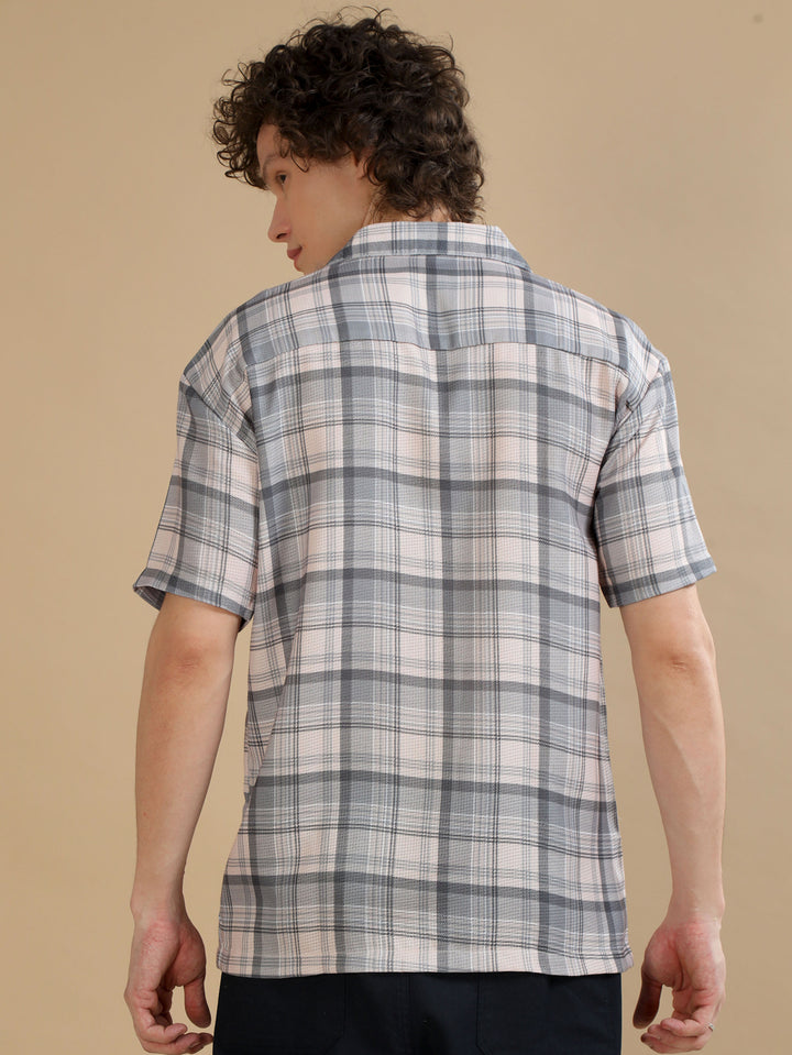 Tartan Square Cream Checks Oversize Shirt Oversize Printed Shirt Bushirt   