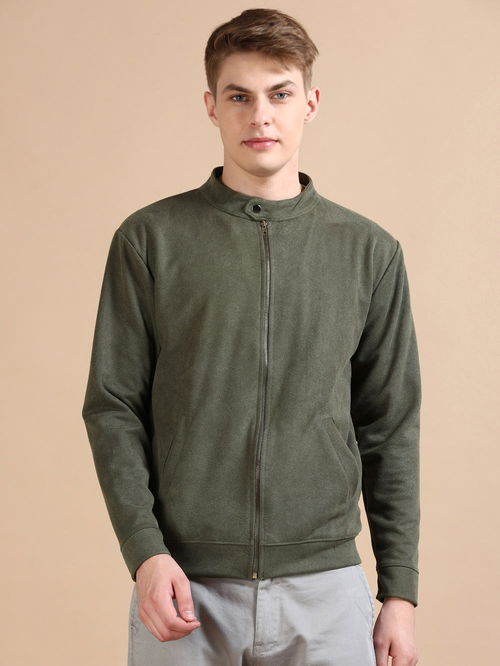 Suede Green Solid Jacket Jackets Bushirt   