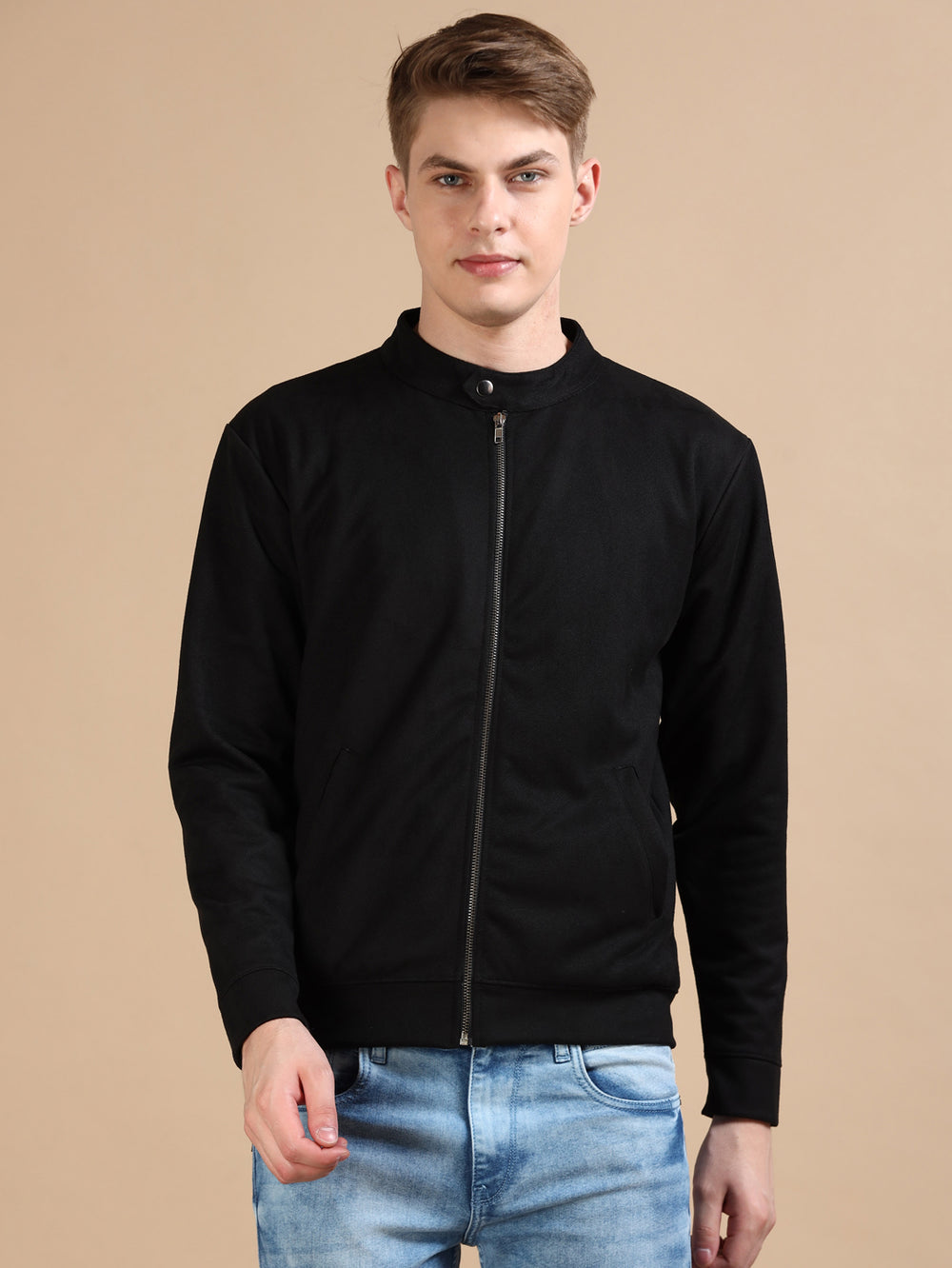 Suede Black Solid Jacket Jackets Bushirt   