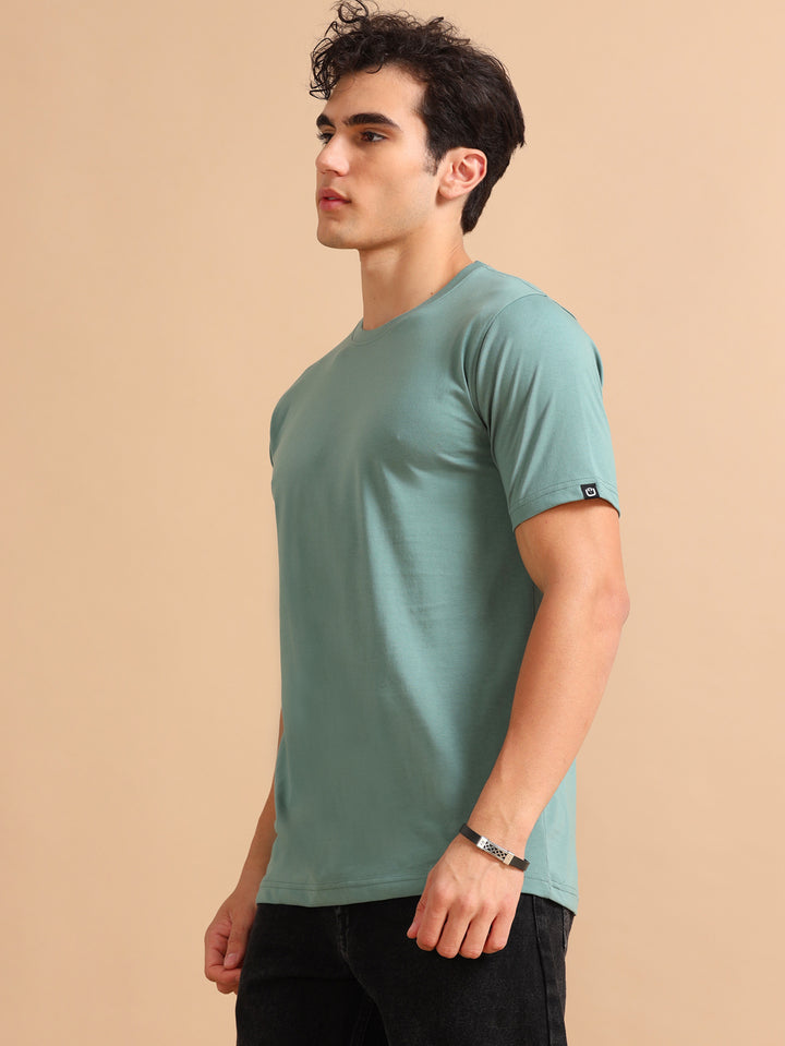 Easy Essential Russian Green Solid T-Shirt Plain T-Shirts Bushirt   