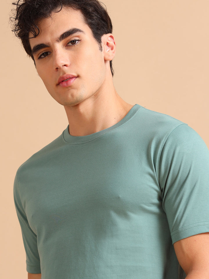 Easy Essential Russian Green Solid T-Shirt Plain T-Shirts Bushirt   