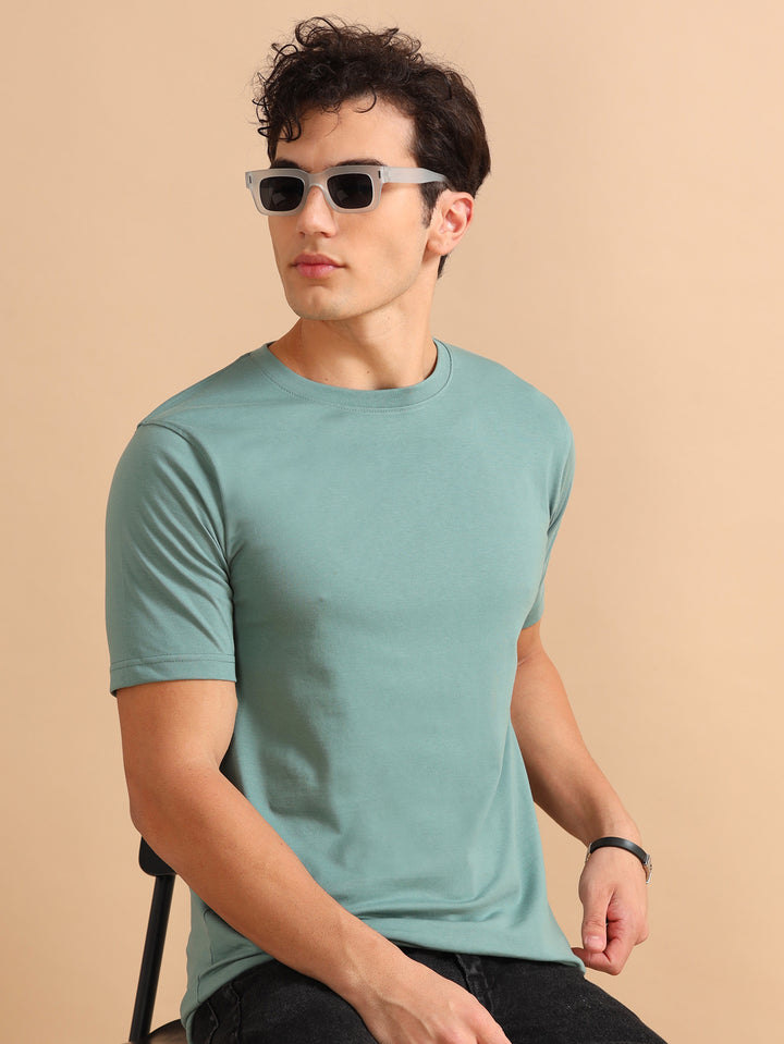 Easy Essential Russian Green Solid T-Shirt Plain T-Shirts Bushirt   