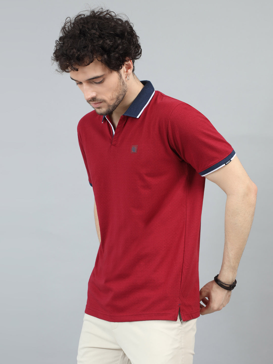 Deep Red V Neck Polo T Shirt