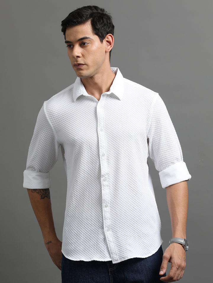 Waffle White Solid Shirt Solid Shirt Bushirt   