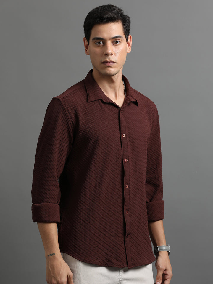 Waffle Deep Brown Solid Shirt Solid Shirt Bushirt   