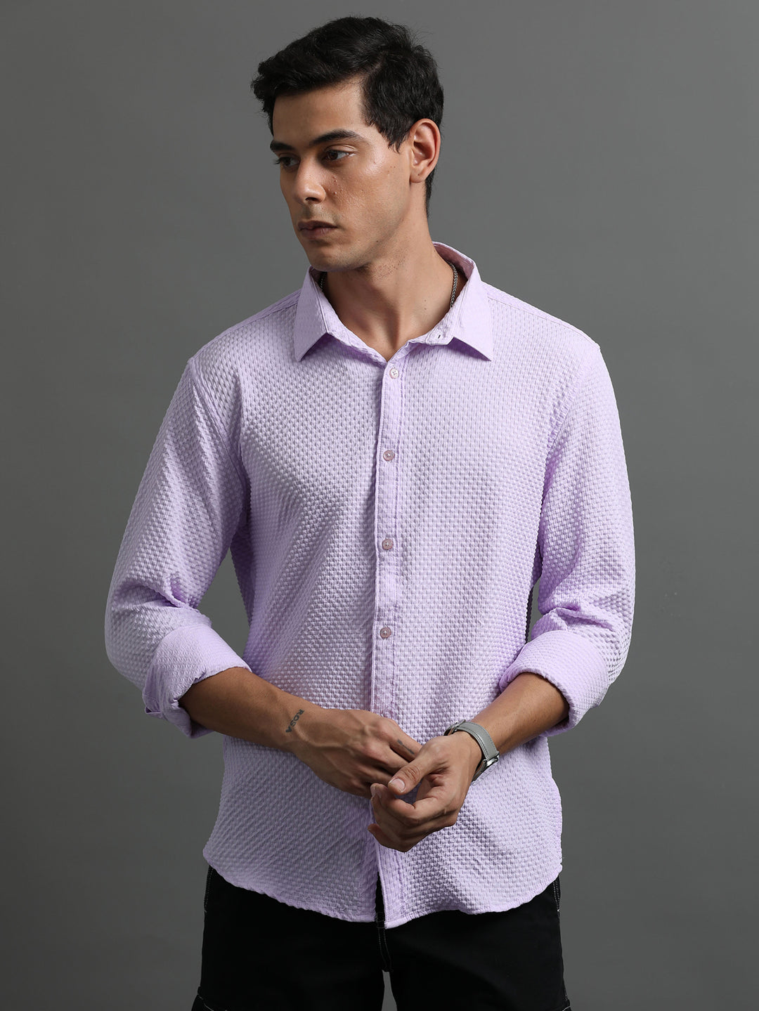 Waffle Lilac Solid Shirt Solid Shirt Bushirt   