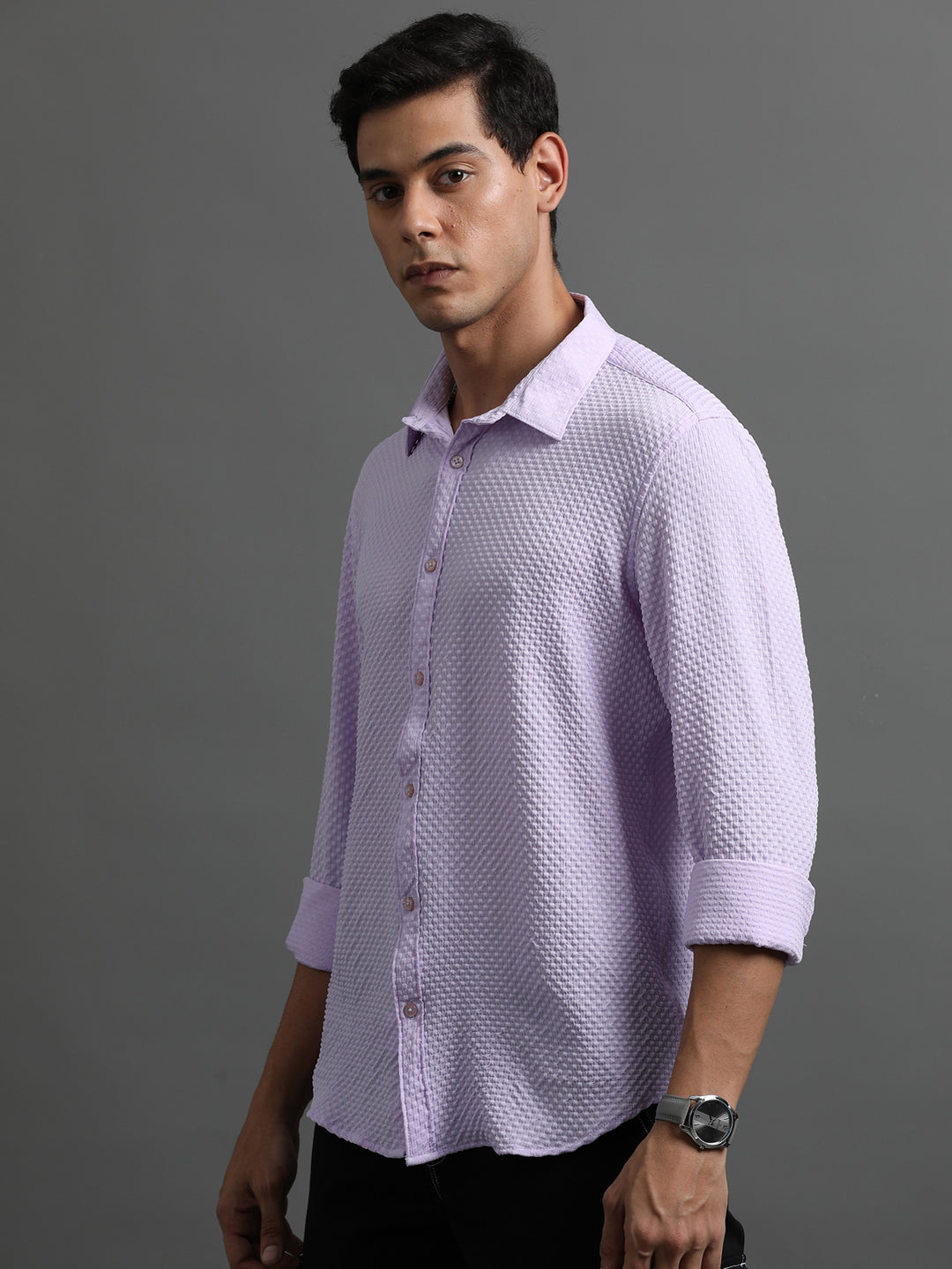 Waffle Lilac Solid Shirt Solid Shirt Bushirt   