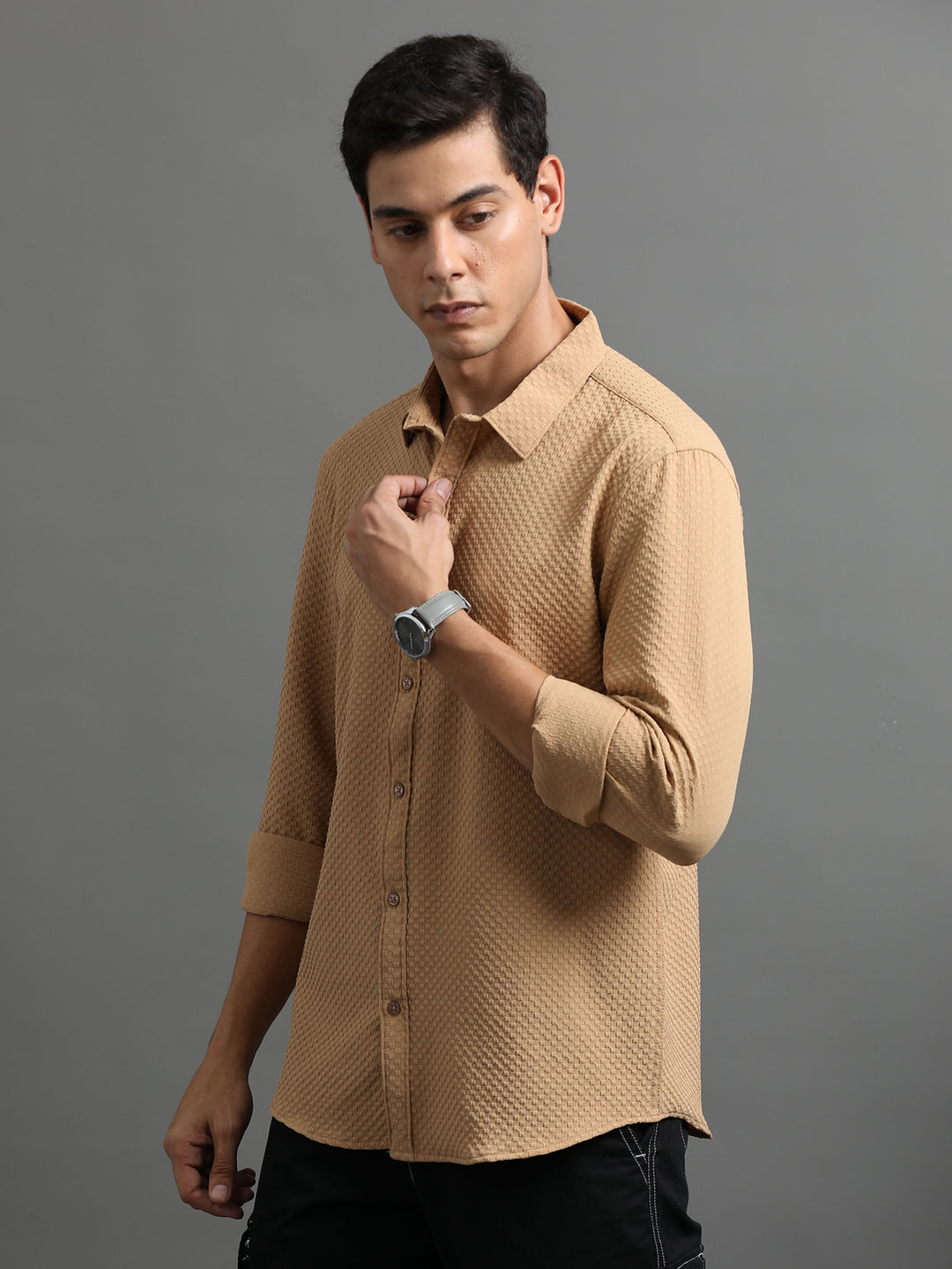 Waffle Bronze Solid Shirt Solid Shirt Bushirt   