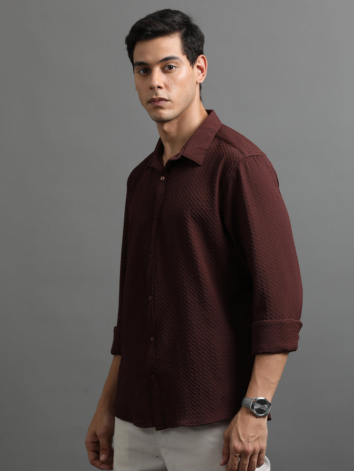 Waffle Deep Brown Solid Shirt Solid Shirt Bushirt   