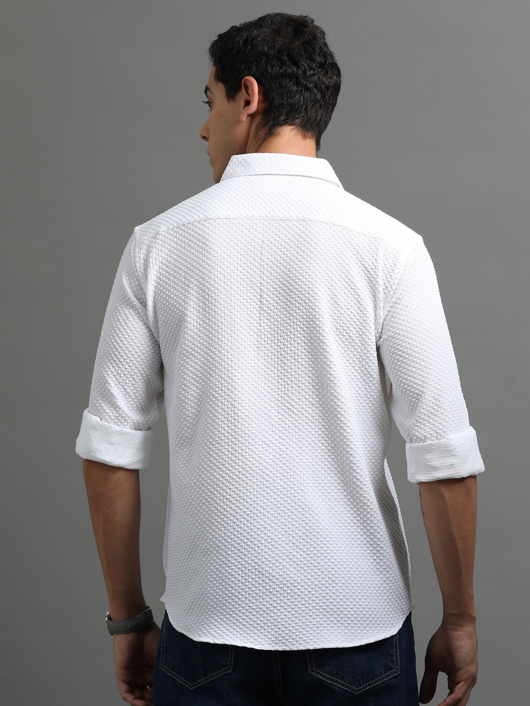 Waffle White Solid Shirt Solid Shirt Bushirt   