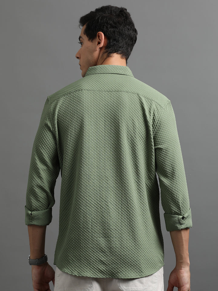 Waffle Fern Green Solid Shirt Solid Shirt Bushirt   