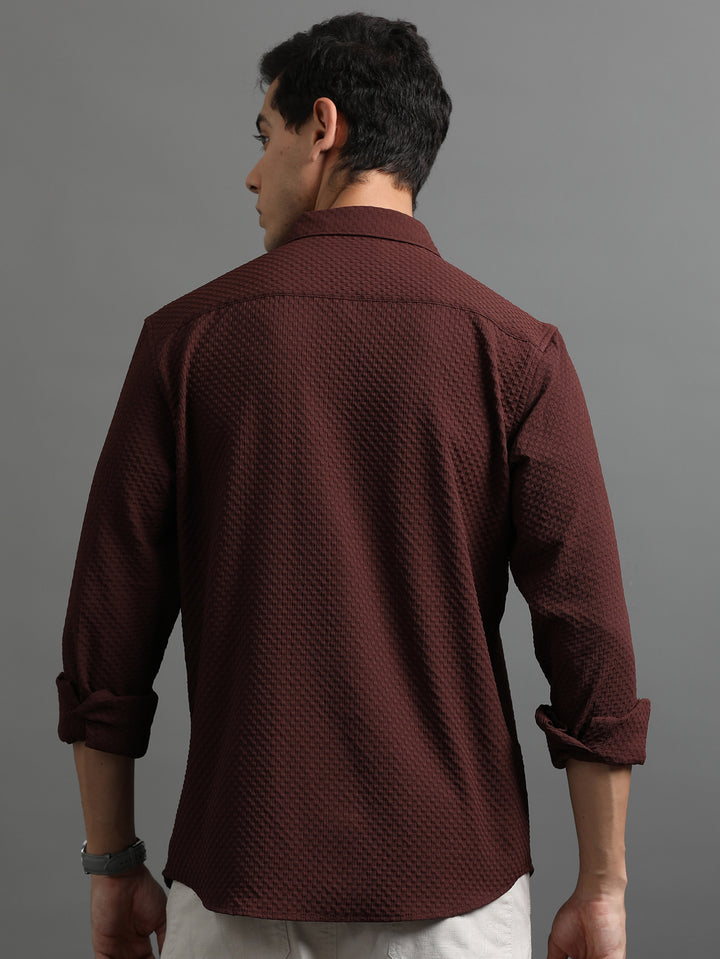 Waffle Deep Brown Solid Shirt Solid Shirt Bushirt   