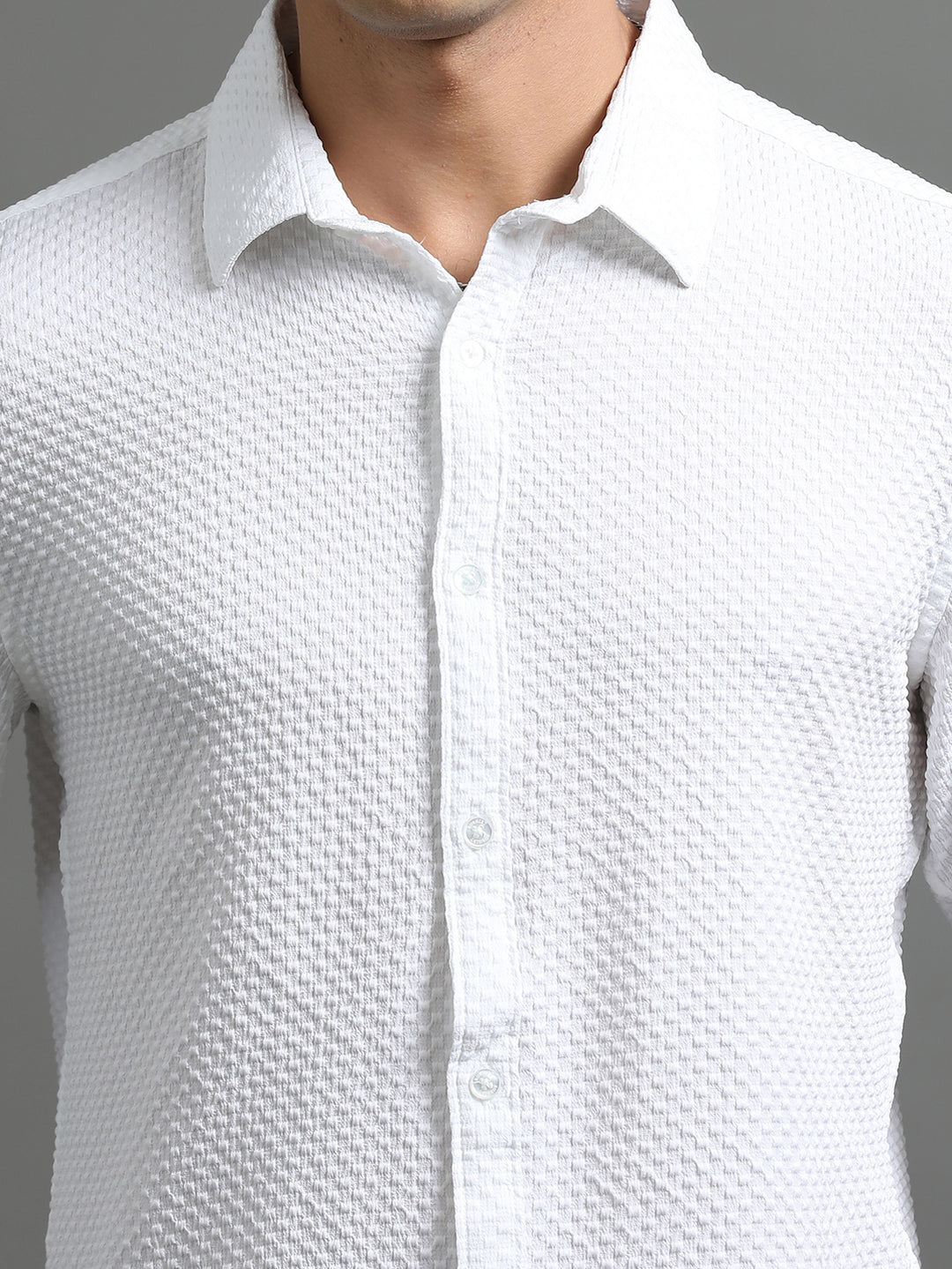 Waffle White Solid Shirt Solid Shirt Bushirt   