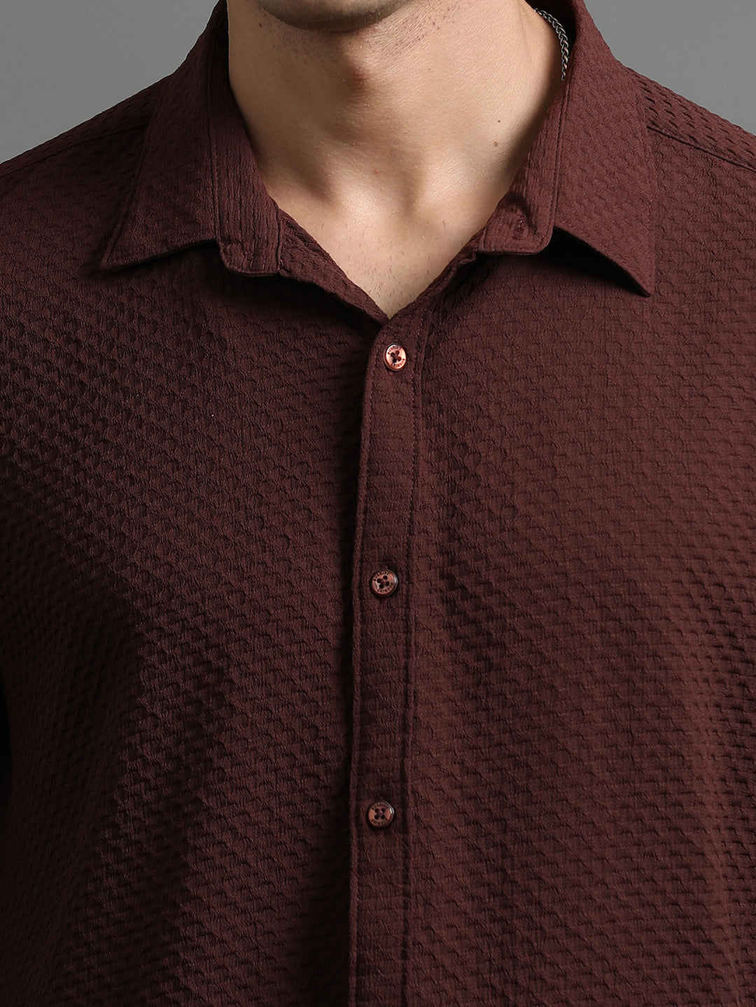 Waffle Deep Brown Solid Shirt Solid Shirt Bushirt   