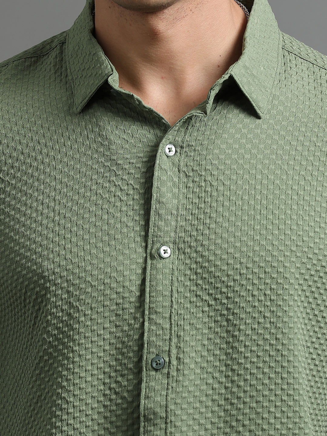 Waffle Fern Green Solid Shirt Solid Shirt Bushirt   