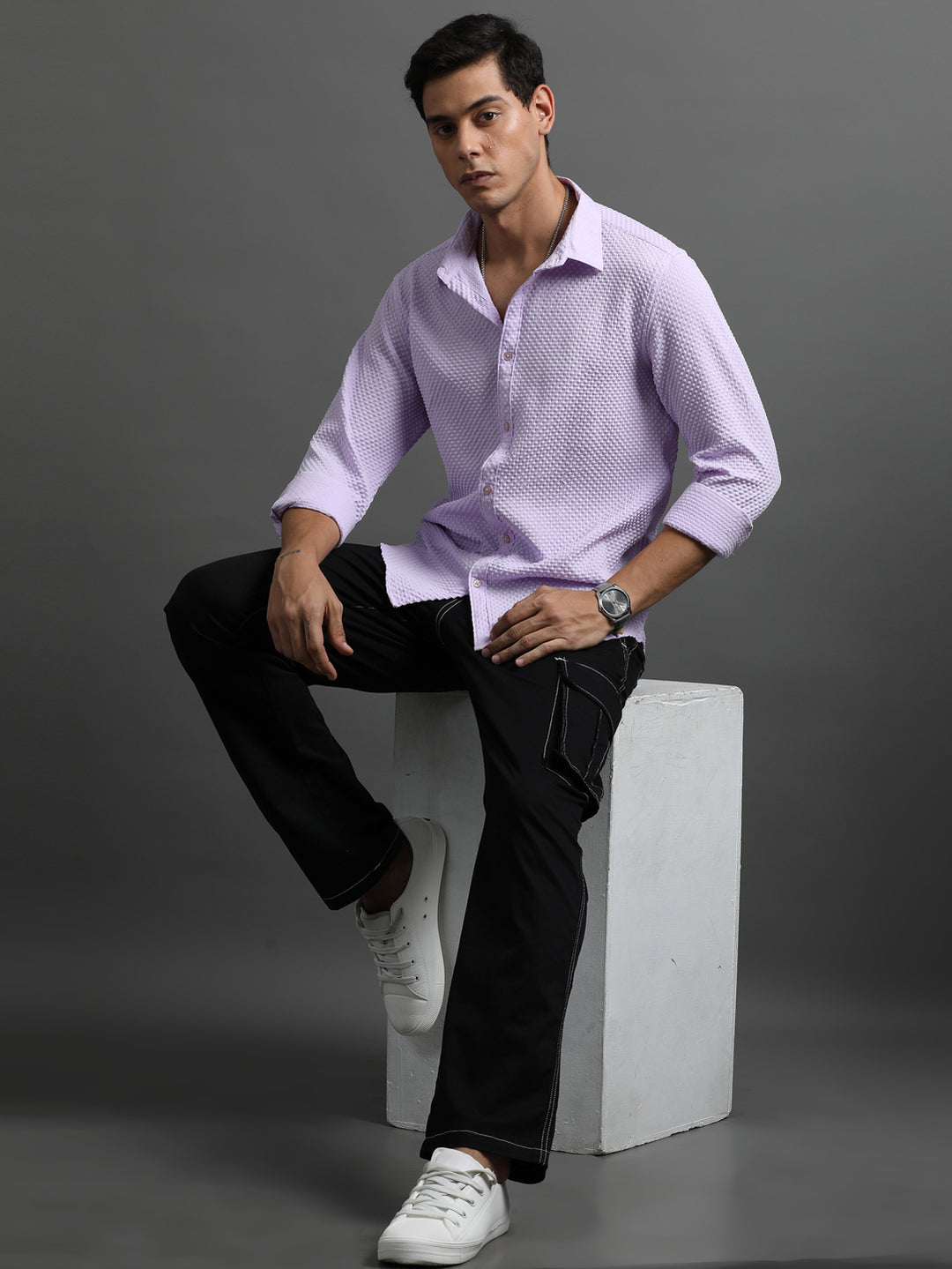 Waffle Lilac Solid Shirt Solid Shirt Bushirt   