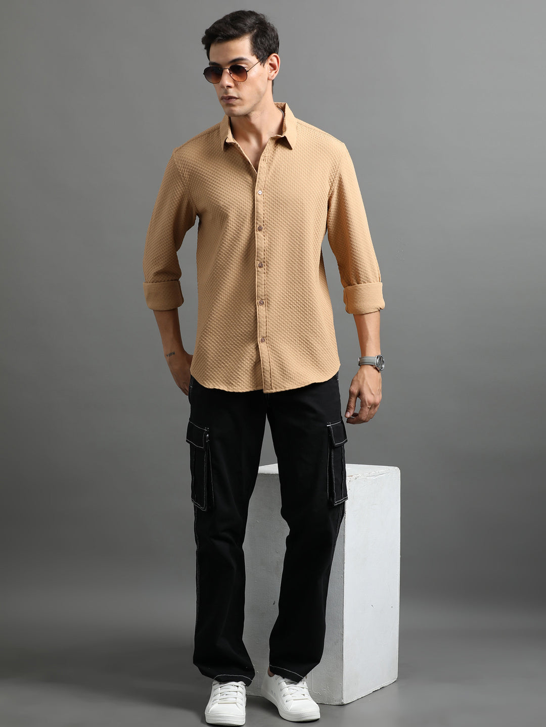 Waffle Bronze Solid Shirt Solid Shirt Bushirt   