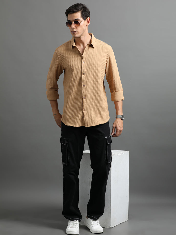 Waffle Bronze Solid Shirt Solid Shirt Bushirt   