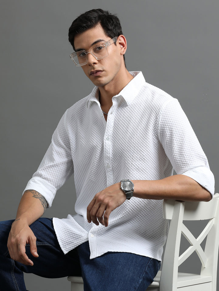 Waffle White Solid Shirt Solid Shirt Bushirt   