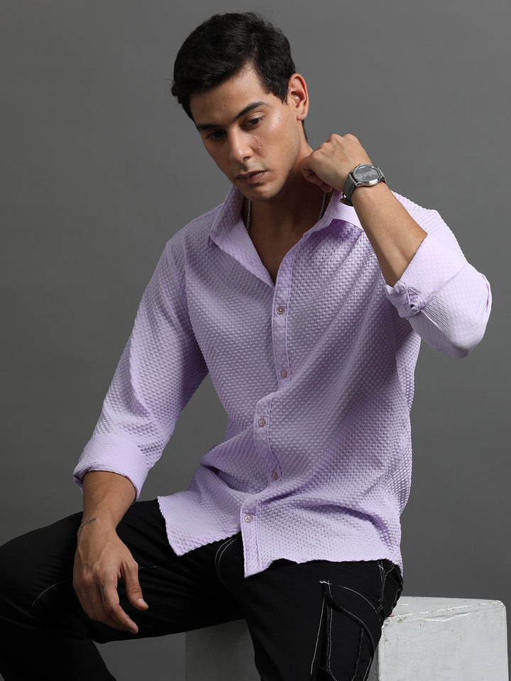 Waffle Lilac Solid Shirt Solid Shirt Bushirt   