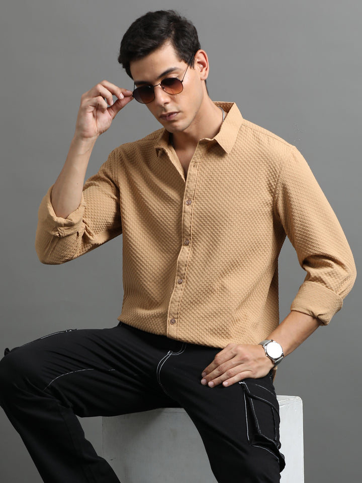 Waffle Bronze Solid Shirt Solid Shirt Bushirt   