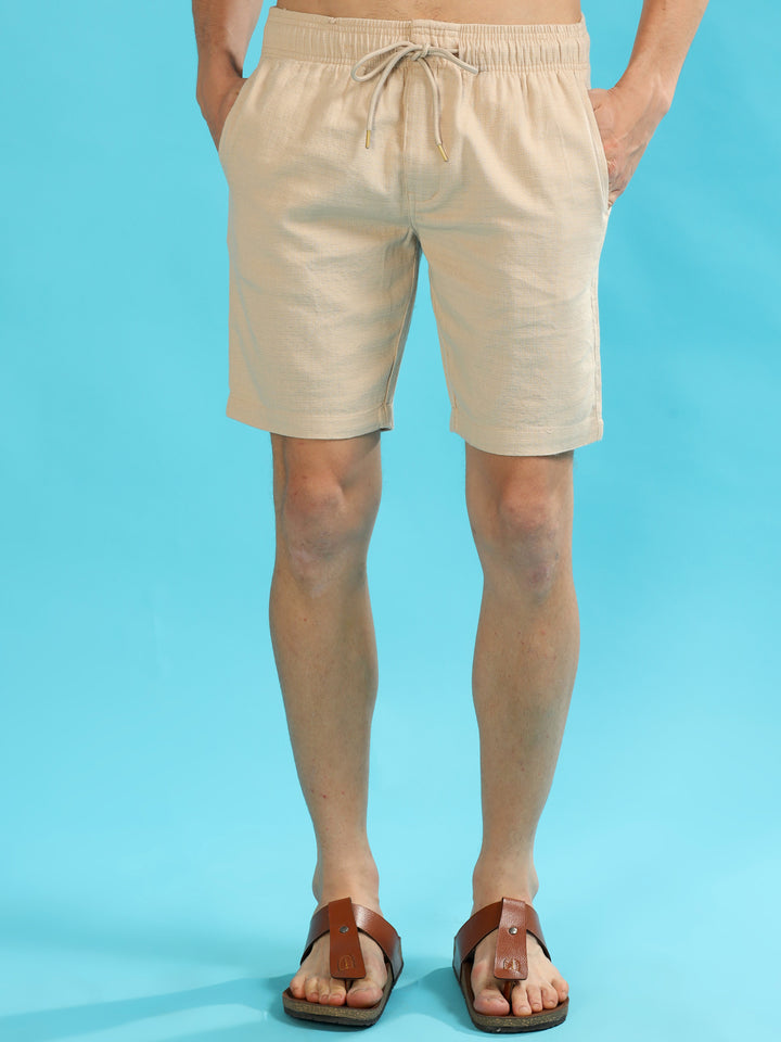 Beige Lenin Shorts Men's Shorts Bushirt   