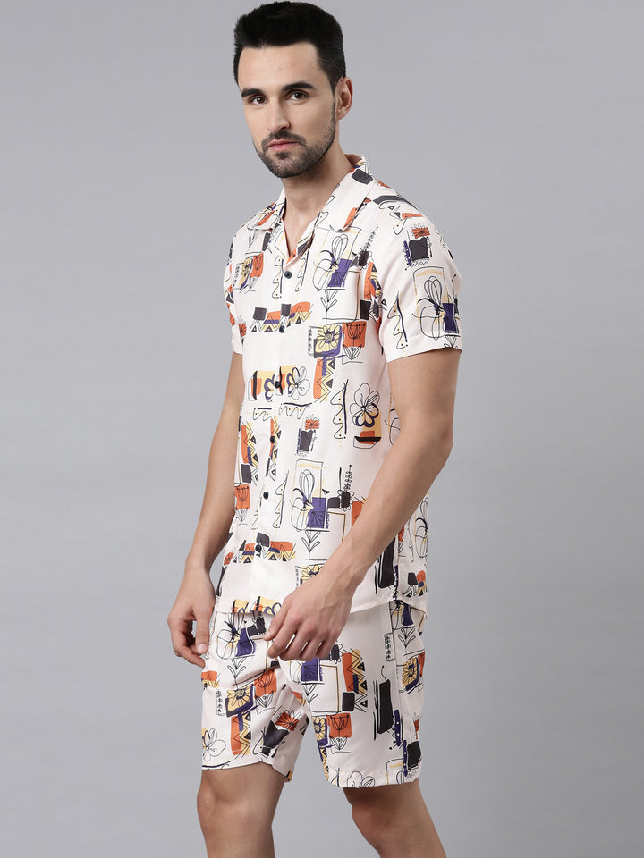 Cream Printed Co-Ords Regular Size Co-Ords Bushirt   