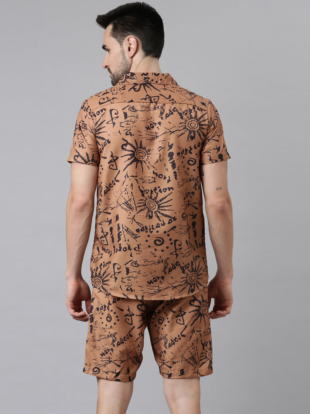 Brown Printed Co-Ords Regular Size Co-Ords Bushirt   